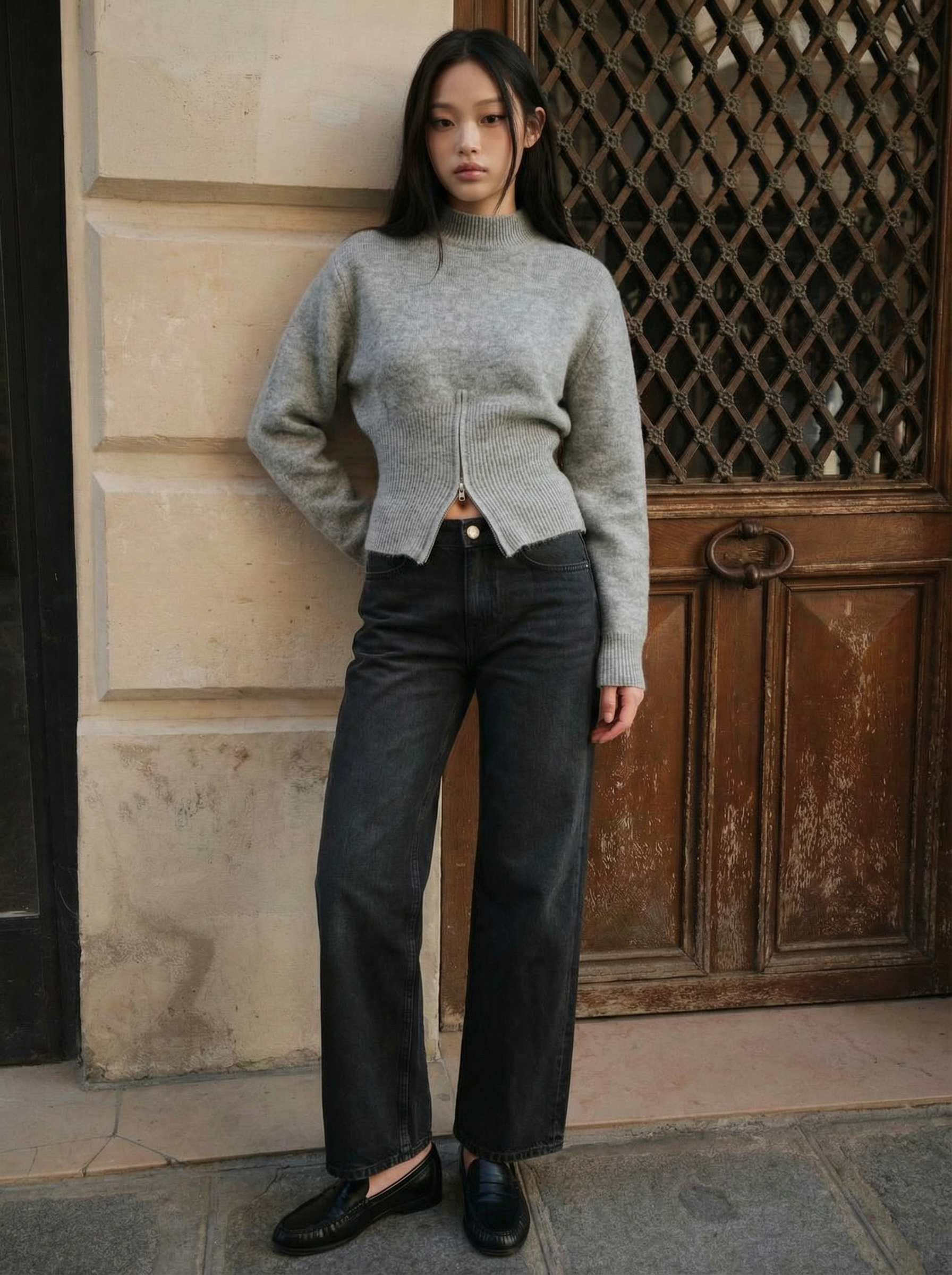 Waist-Cinching Zip-Up Sweater