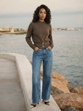 Waist-Confining Zip-Up Sweater Brown