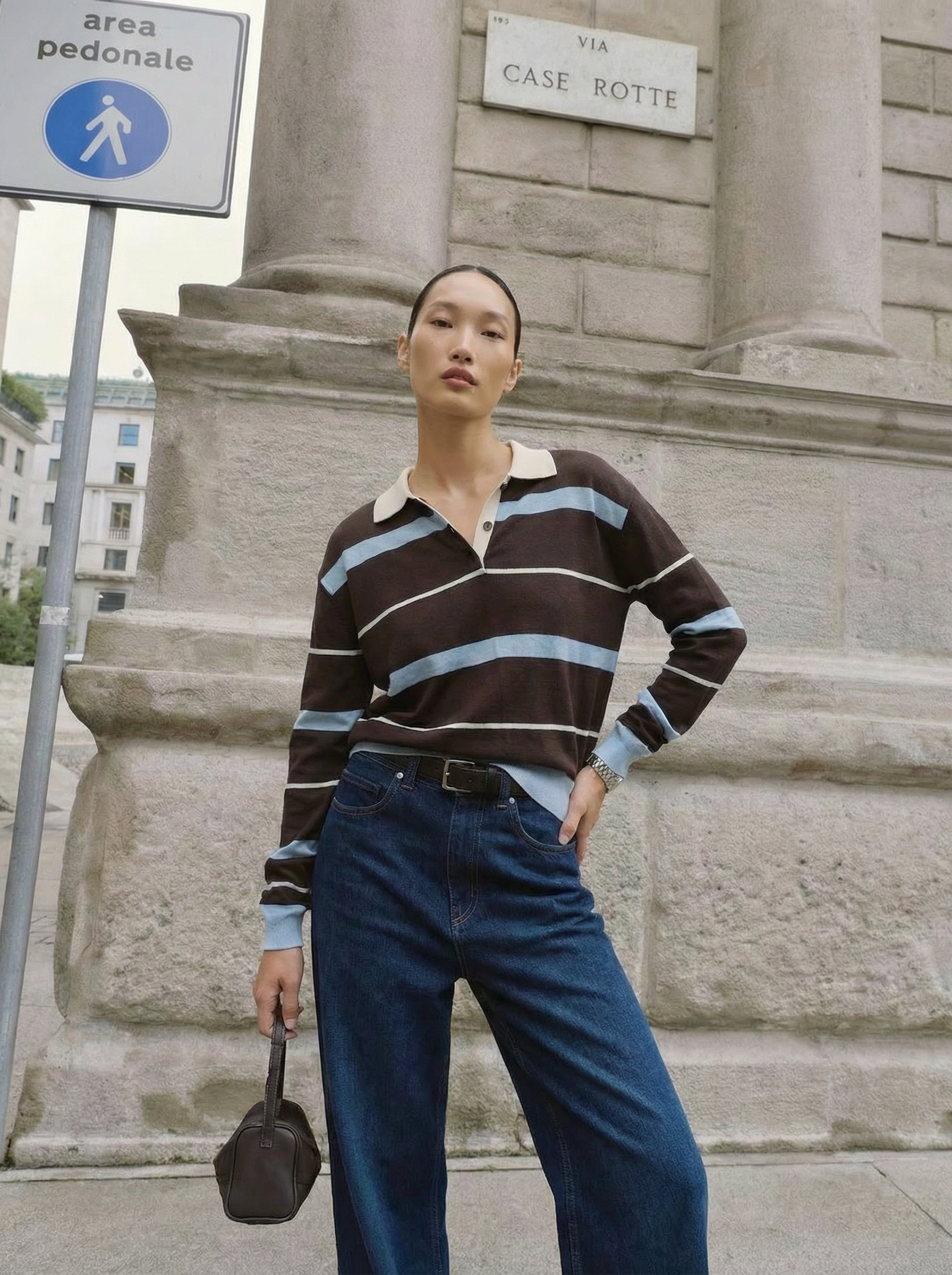 Lässiges, gestreiftes Langarm-Polohemd im Vintage-Stil
