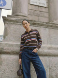 Casual Vintage Striped Long Sleeve Polo