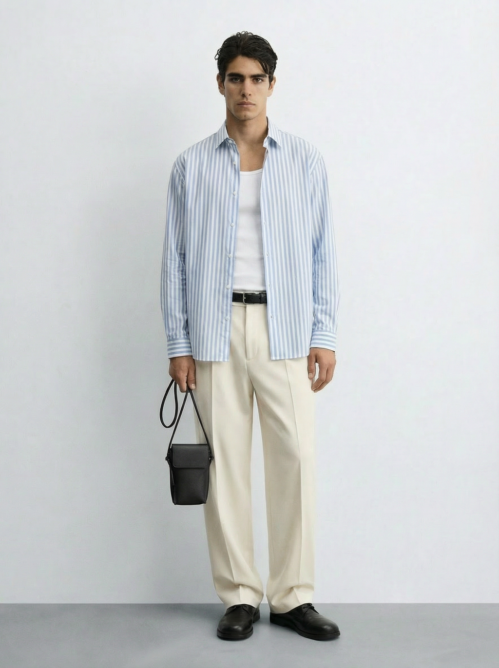 Casual Blue and White Striped Long Sleeve Shirt