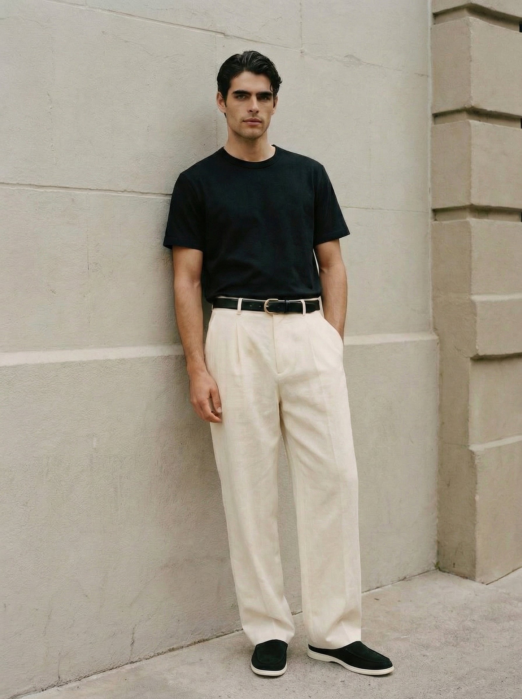 Elias Off-White Faltenhose