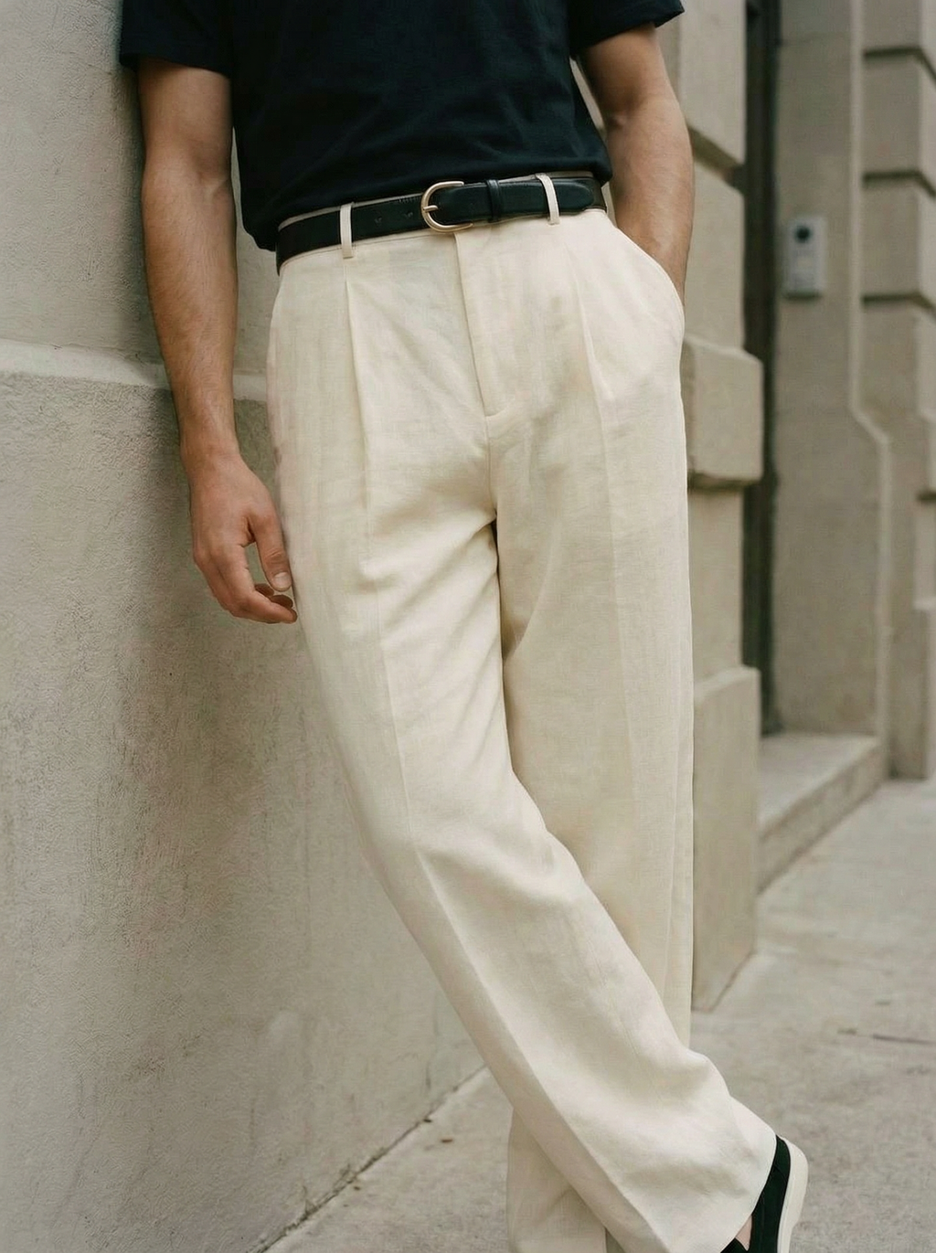 Elias Off-White Pleated Trousers