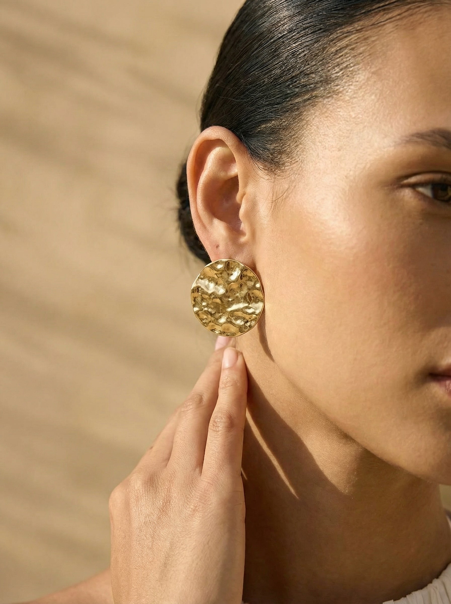 Soleil Hammered Gold Studs