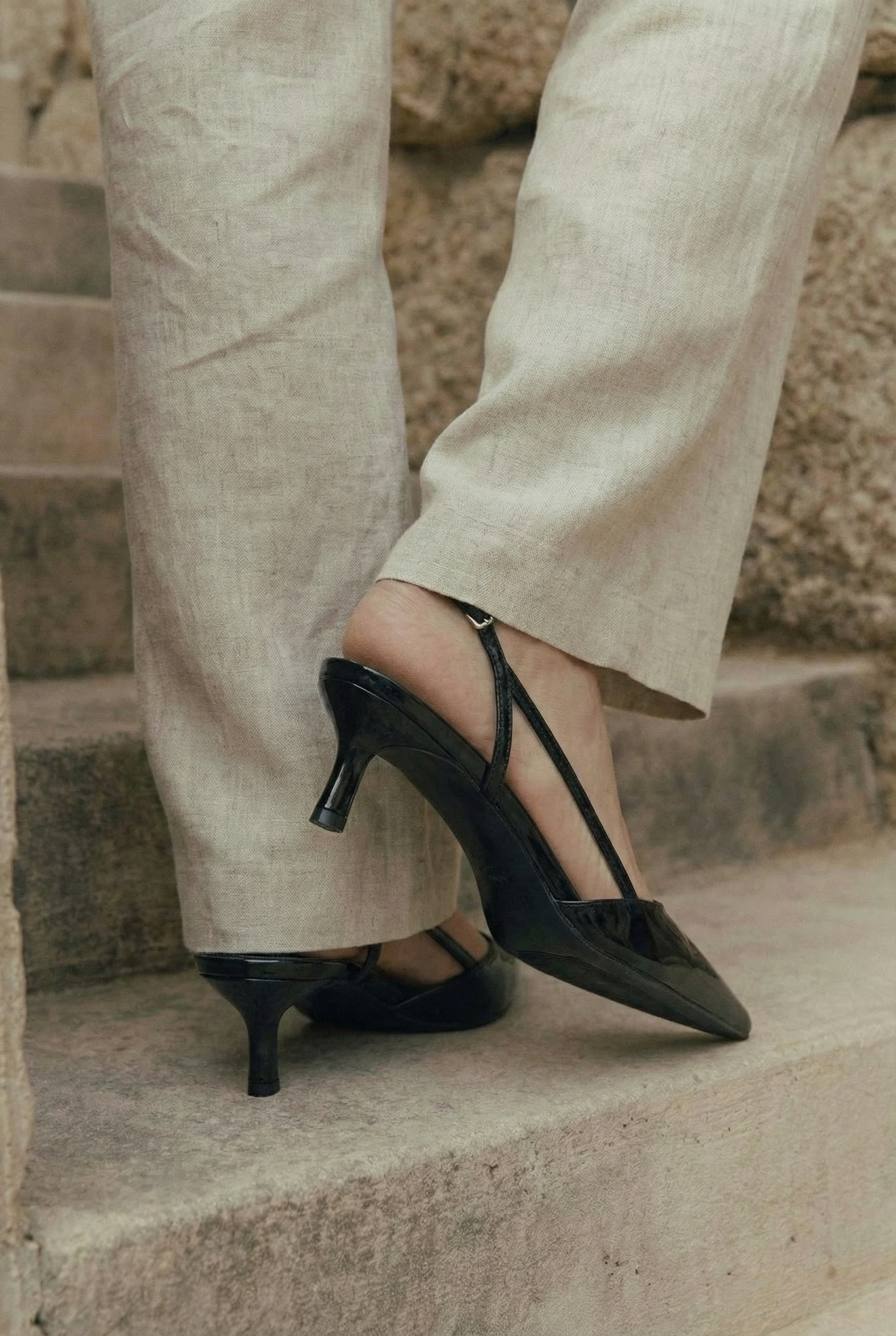 Vesper Patent Pointed Slingback Pumps