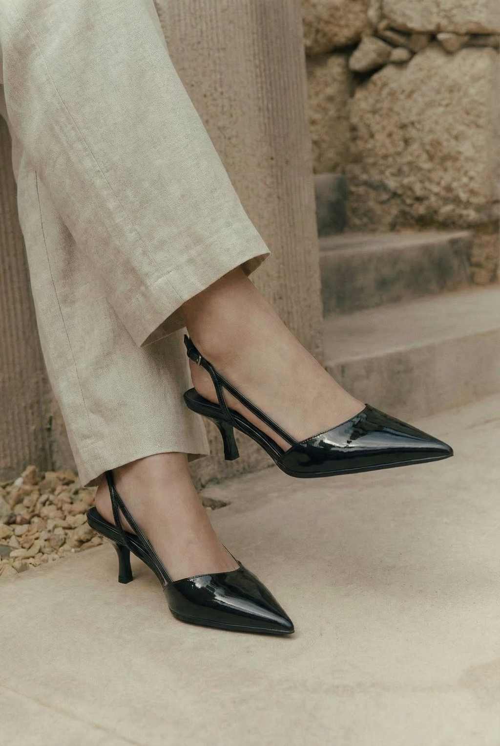 Vesper Patent Pointed Slingback Pumps