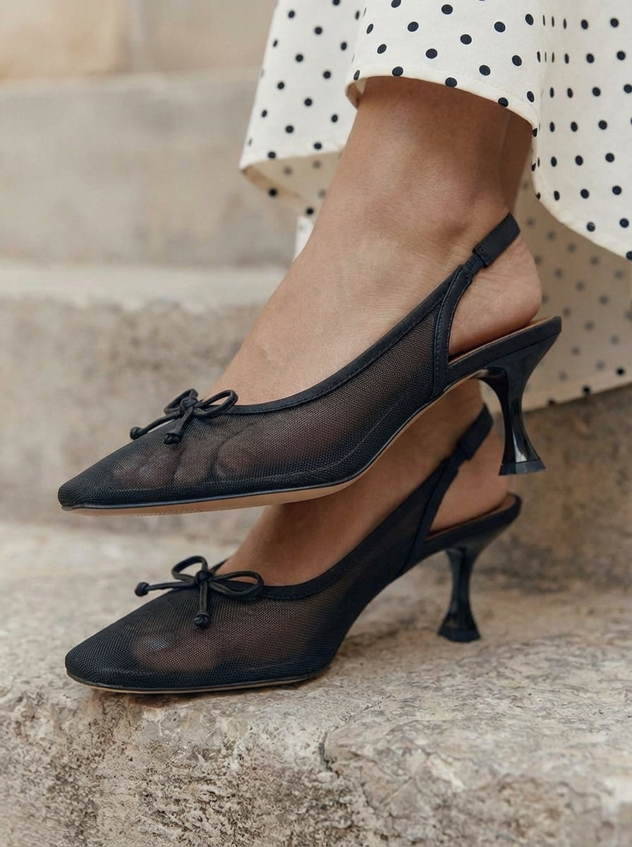 Lyra Mesh Bow Slingback Heels
