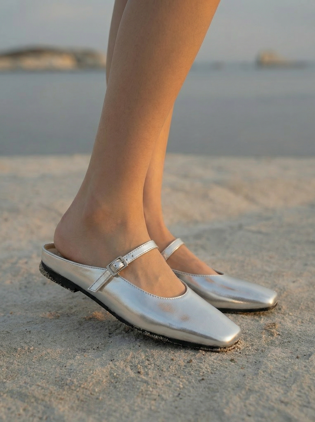 Luna Metallic Square-Toe Mules
