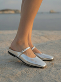 Luna Metallic Square-Toe Mules