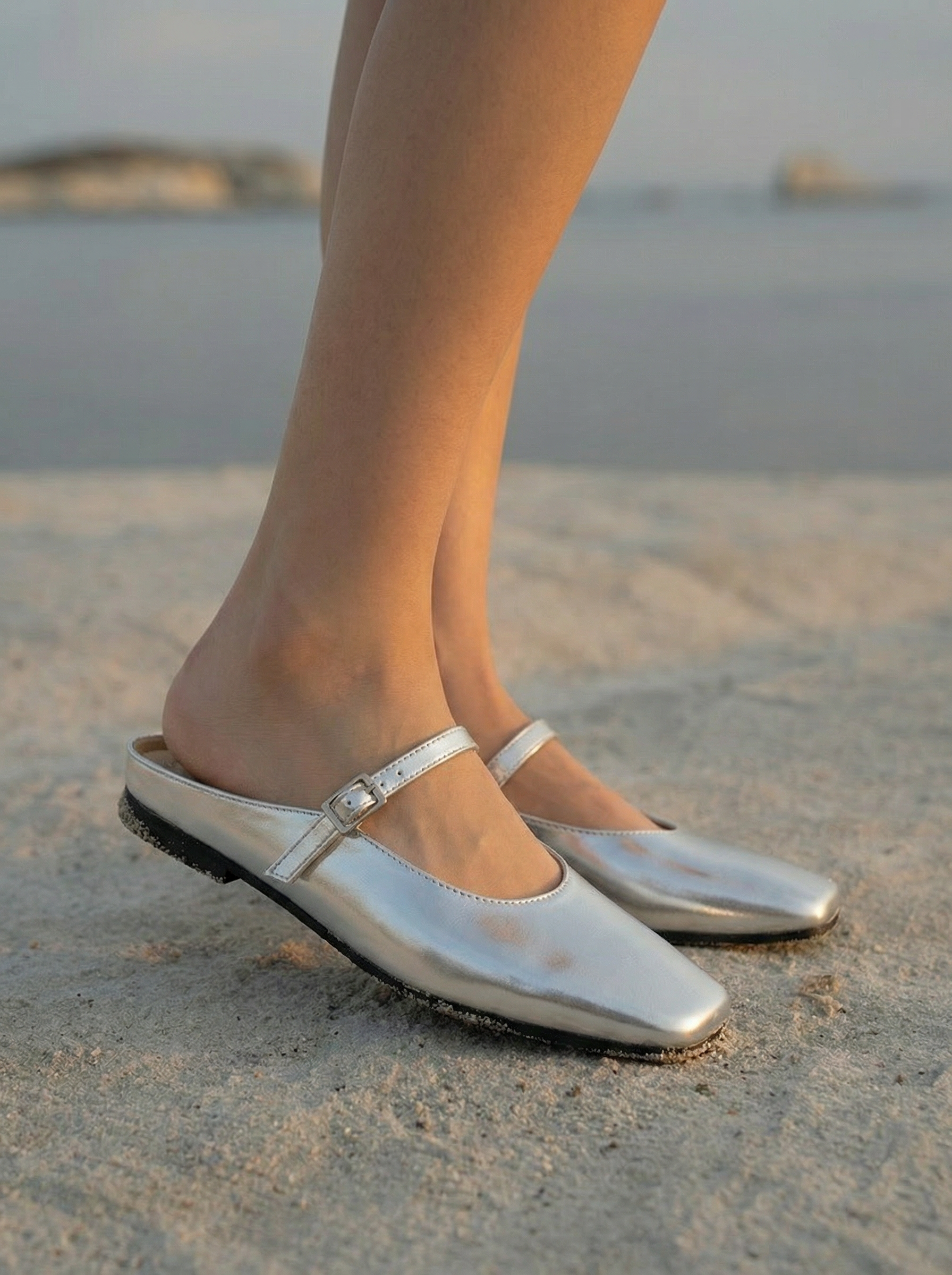 Luna Metallic Square-Toe Mules