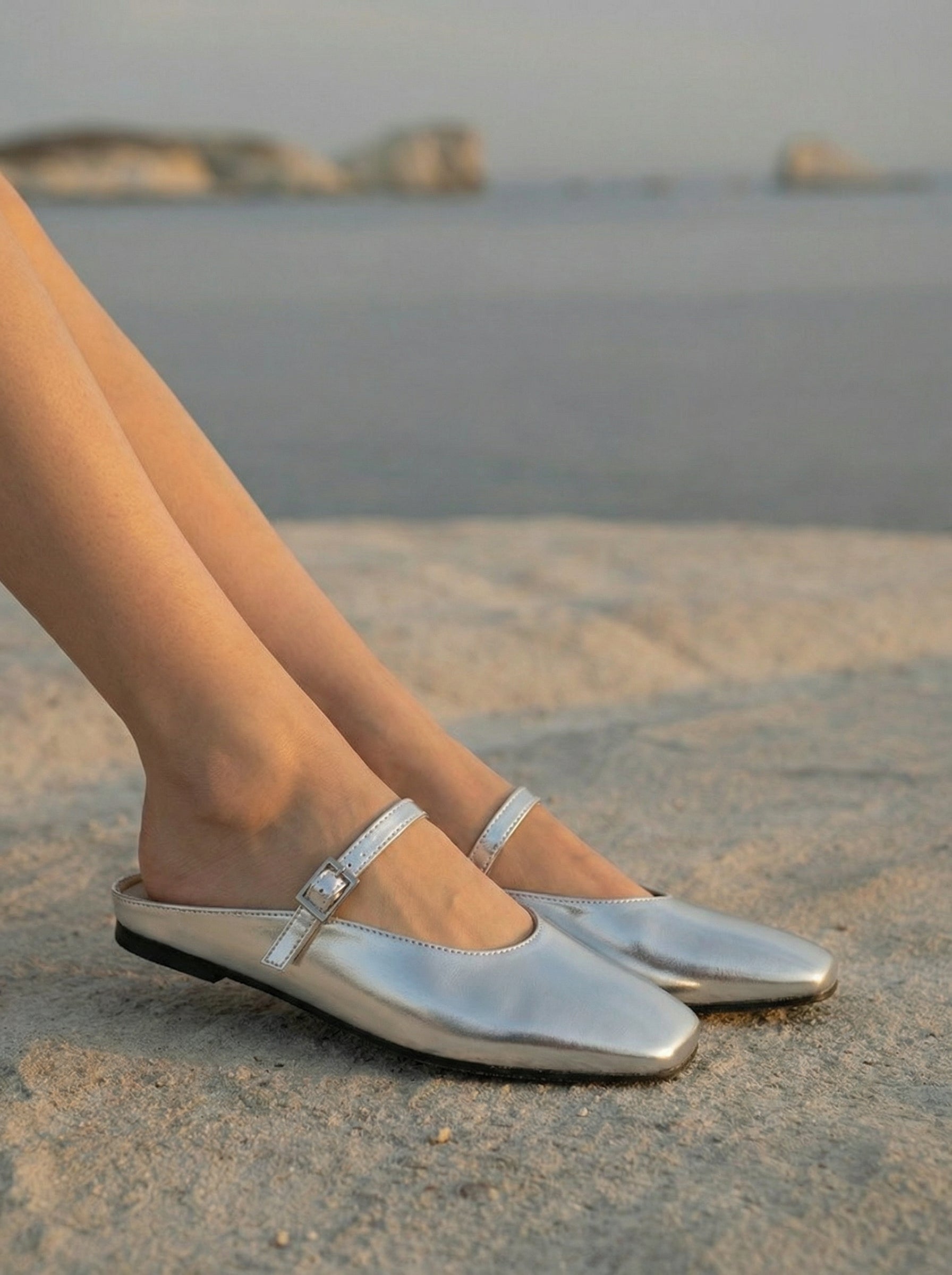 Luna Metallic Square-Toe Mules