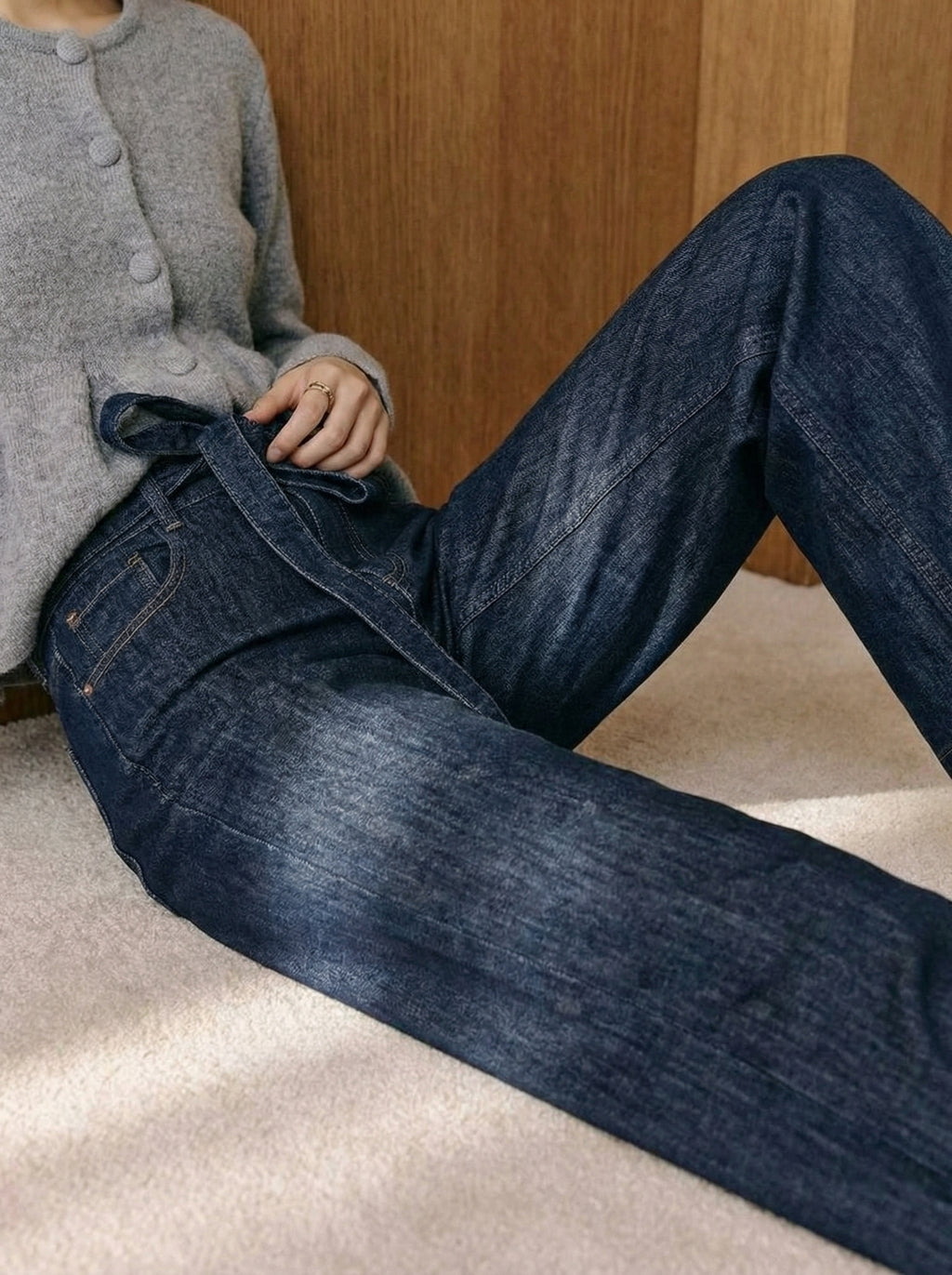 Indigo High-Rise Tie-Waist Jeans
