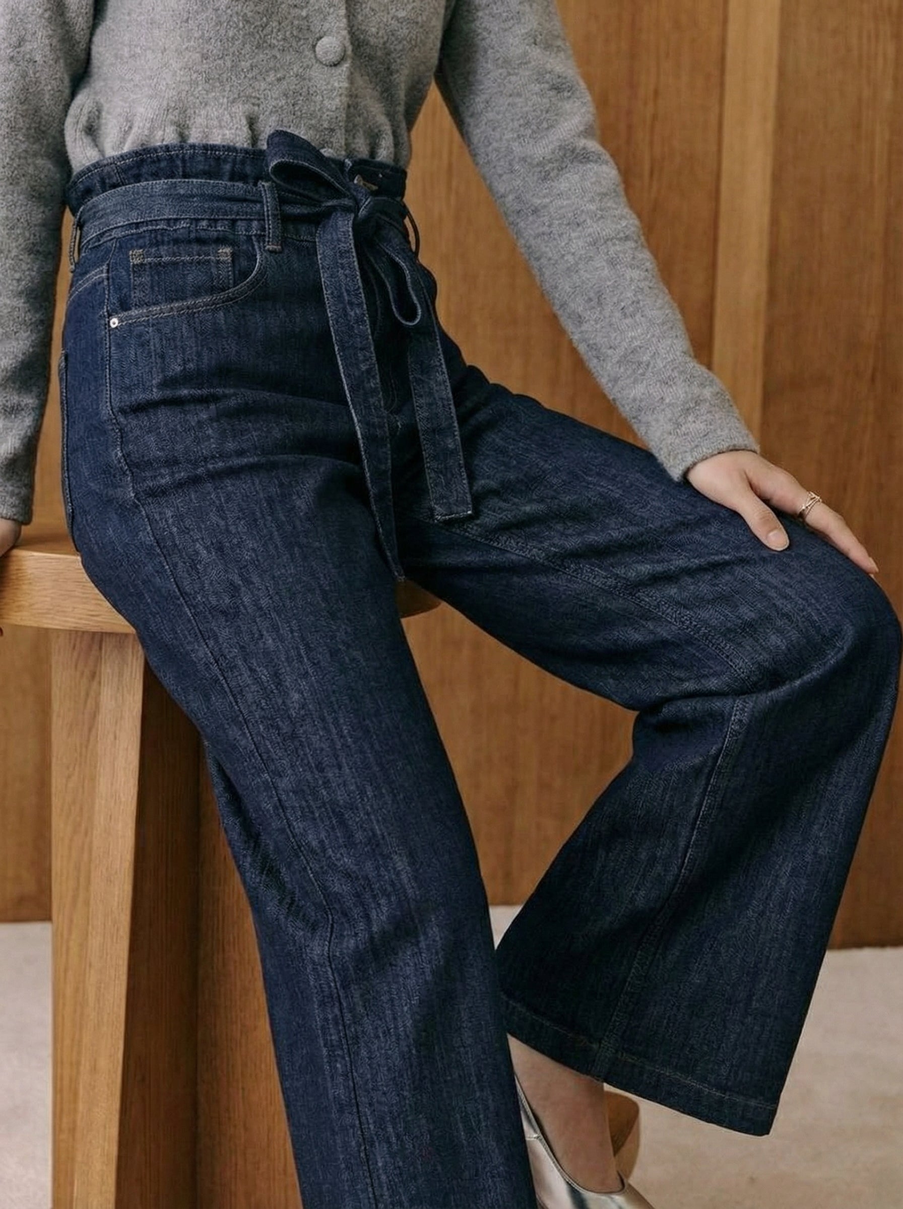 Indigo High Rise Tie Waist Jeans