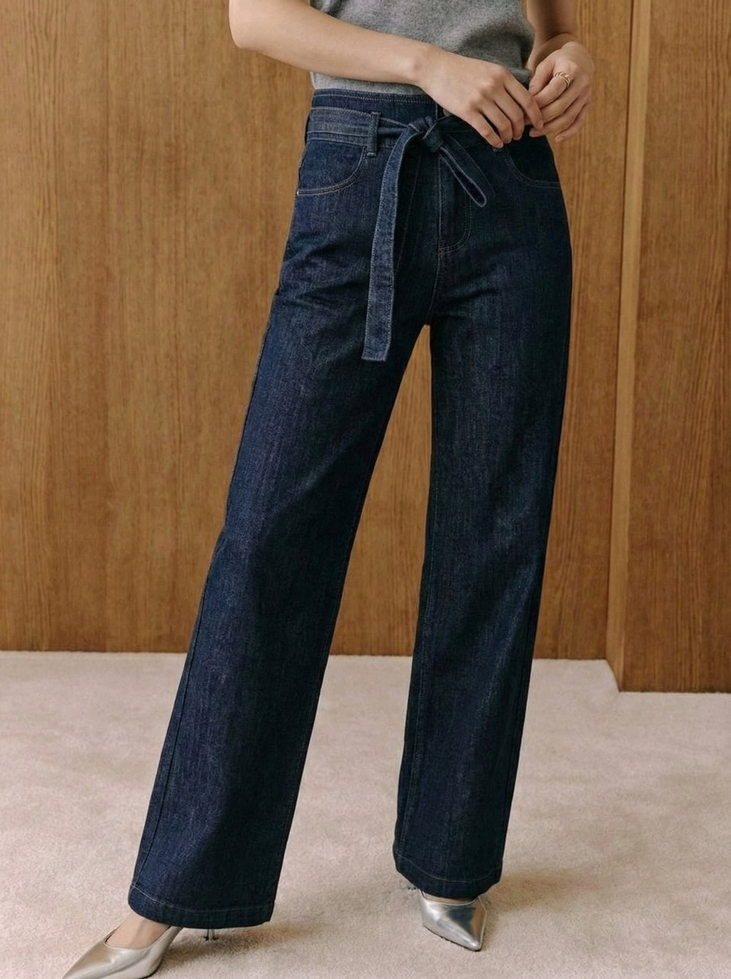 Indigo High-Rise Tie-Waist Jeans