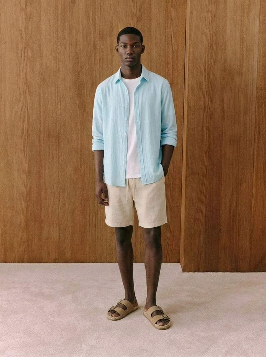 Lorenzo Sky Blue Cotton Muslin Shirt