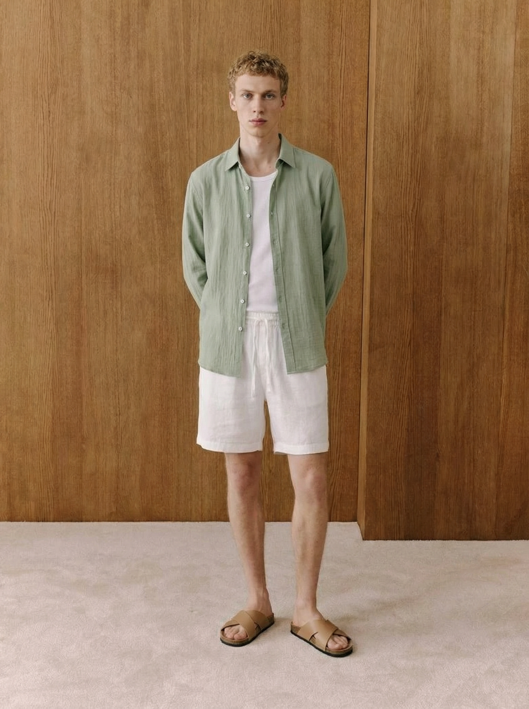Lorenzo Green Cotton Muslin Shirt