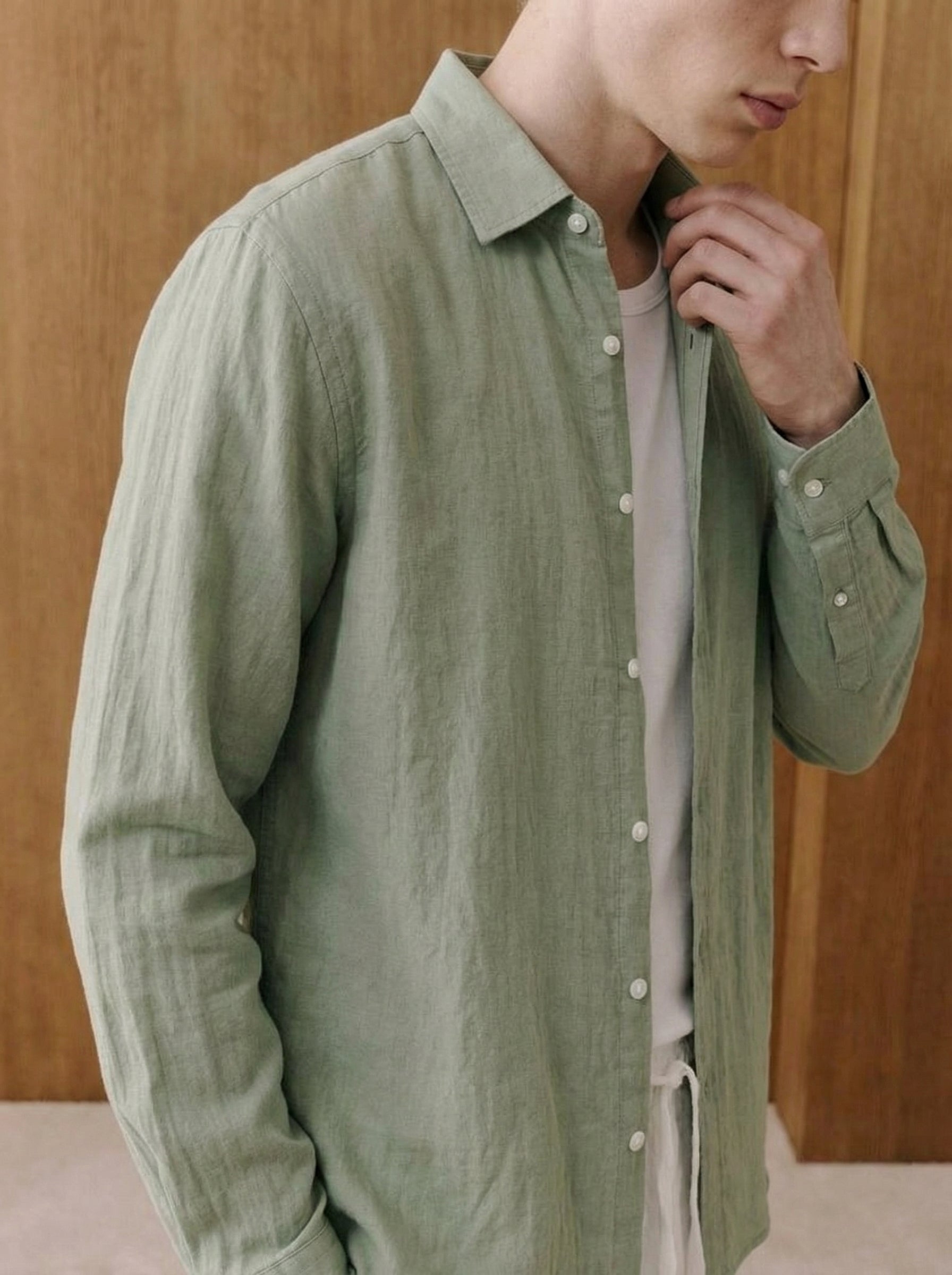 Lorenzo Green Cotton Muslin Shirt