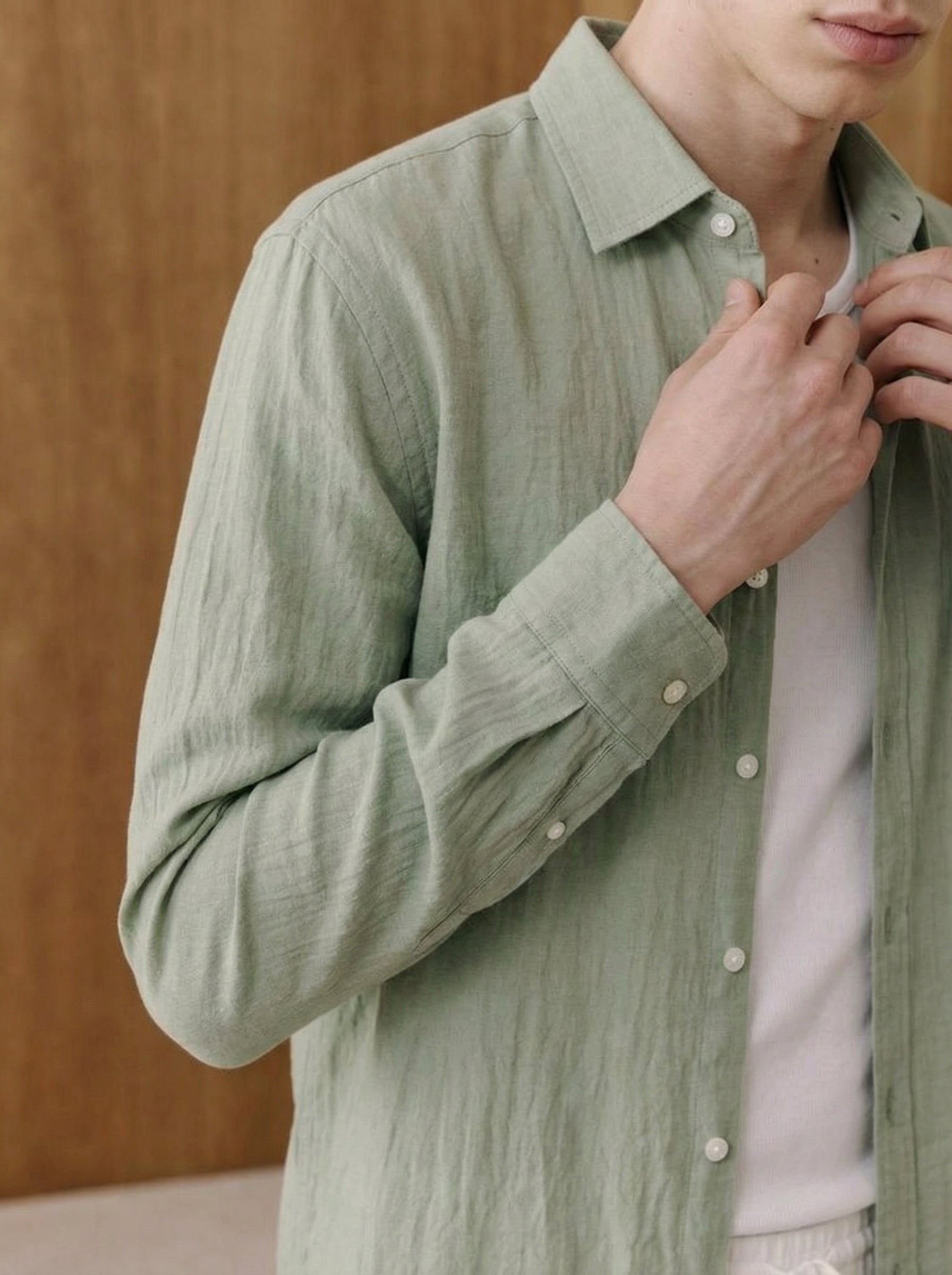 Lorenzo Green Cotton Muslin Shirt