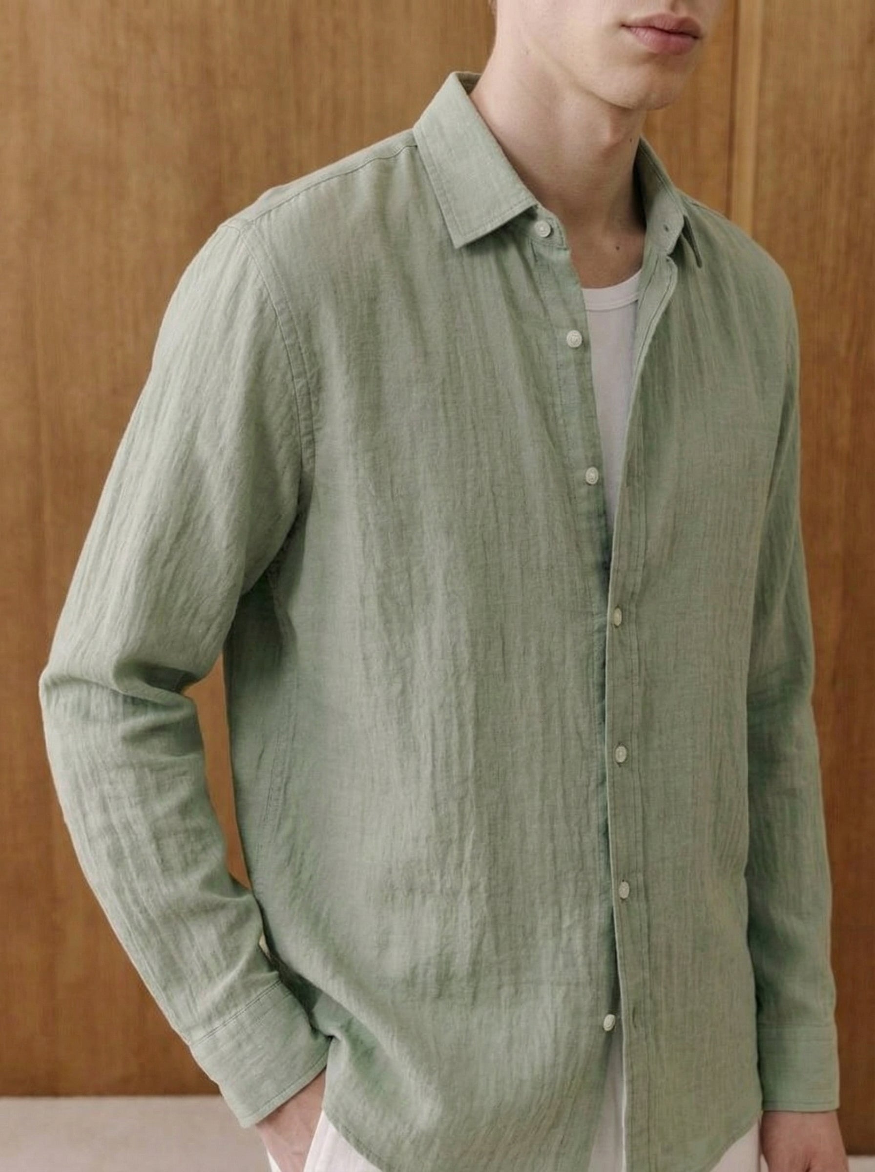 Lorenzo Green Cotton Muslin Shirt