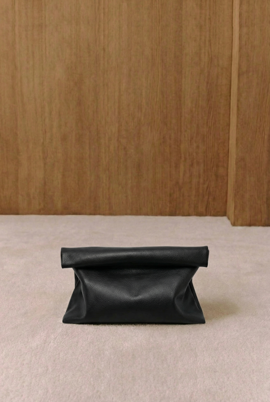 Nero Grained Leather Roll-Top Clutch