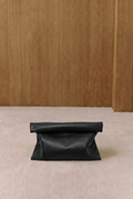 Nero Grained Leather Roll-Top Clutch