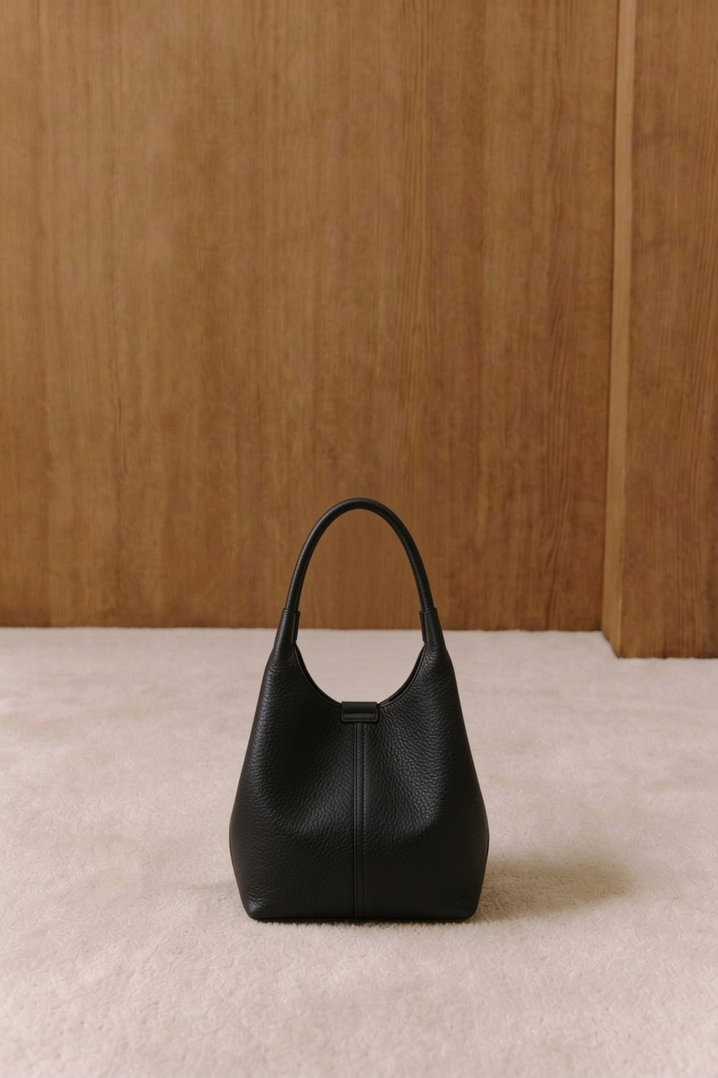 Black Grained Leather Hobo Bag