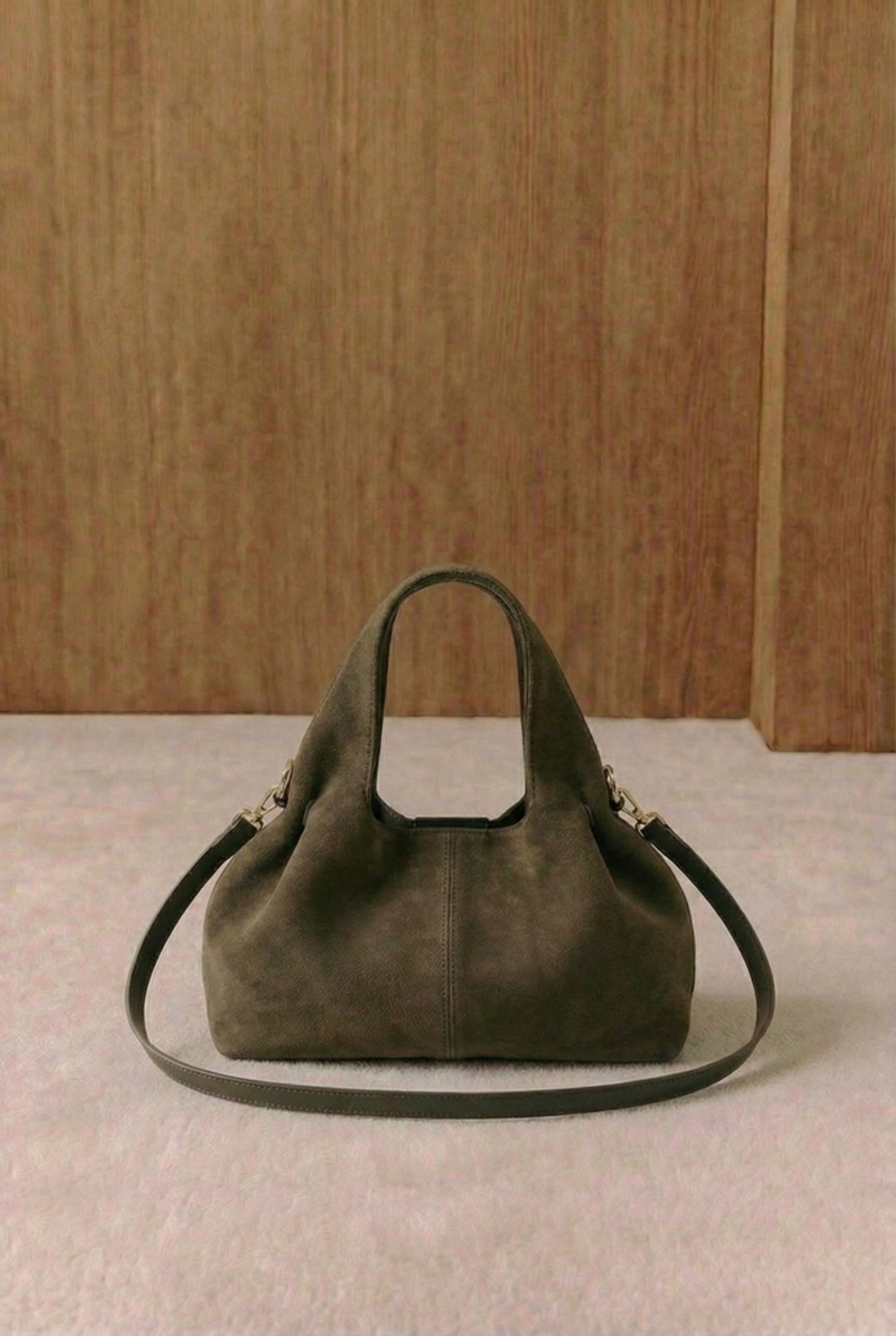 Lois Grand Ruched Suede Hobo Bag