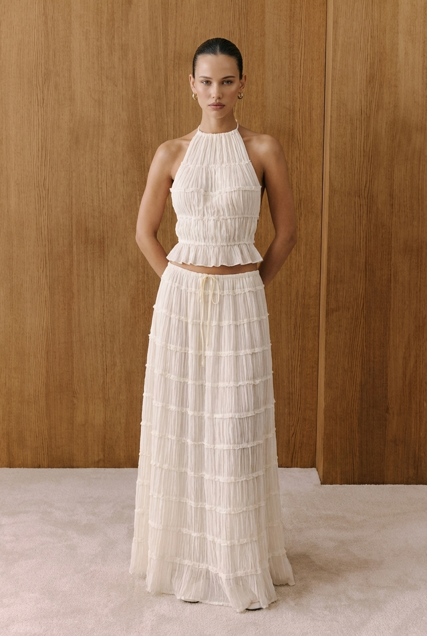 Aurelia Stufen-Halter-Maxikleid