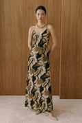 Elara Abstract Print Silk Maxi Dress