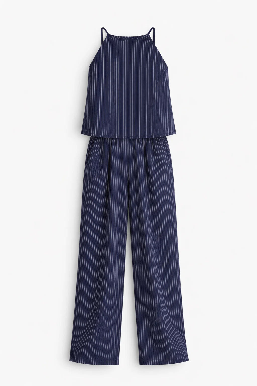 Gestreiftes, schmal geschnittenes Trägertop und Hose, lässiges zweiteiliges Set