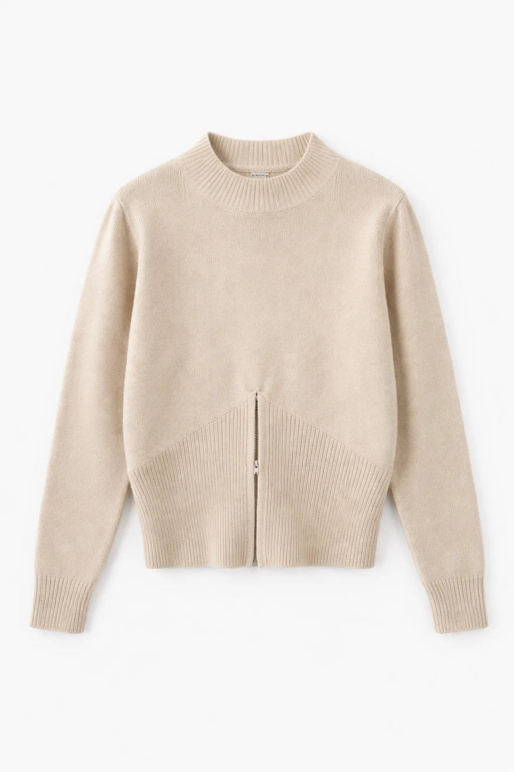 Taillenbetonter Reißverschlusspullover, beige